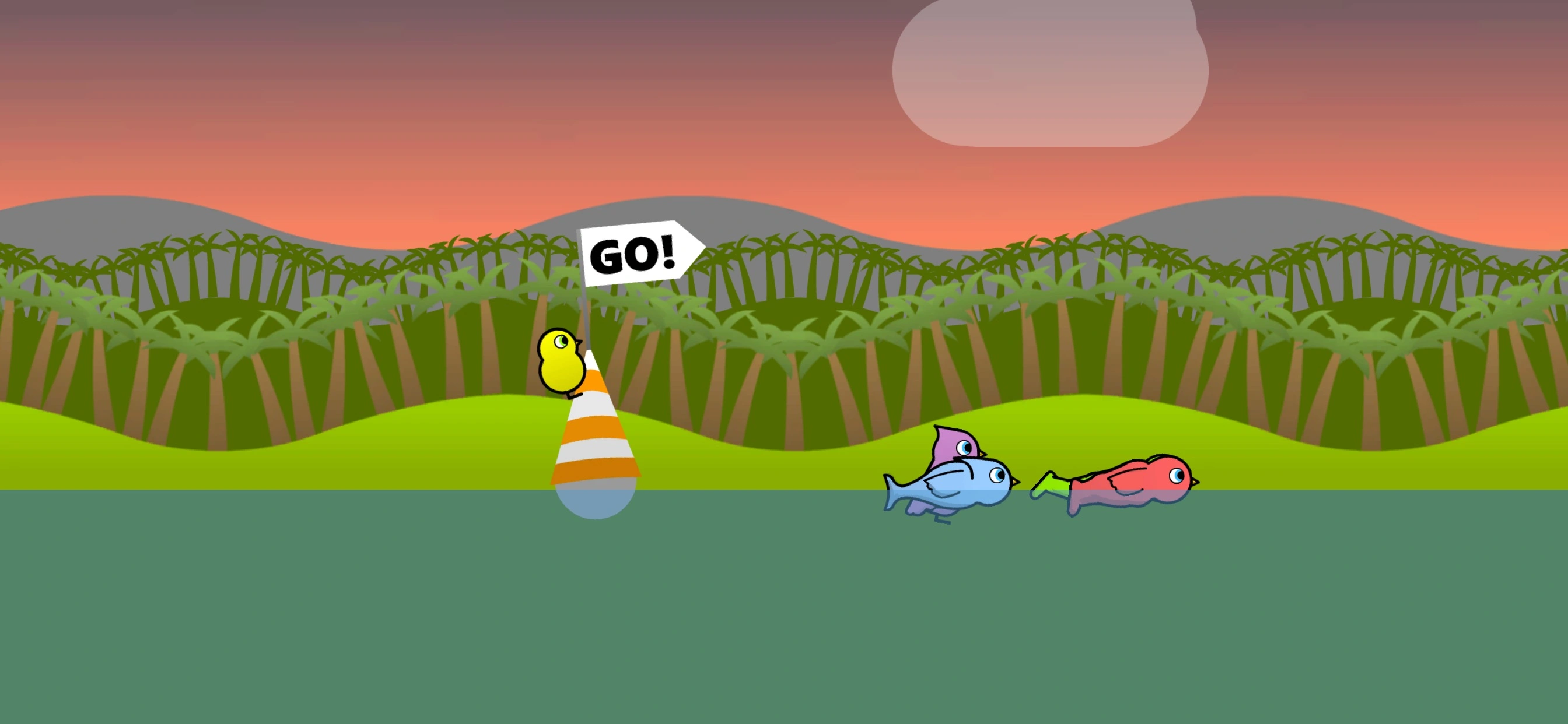 Race evolved ducks through the water